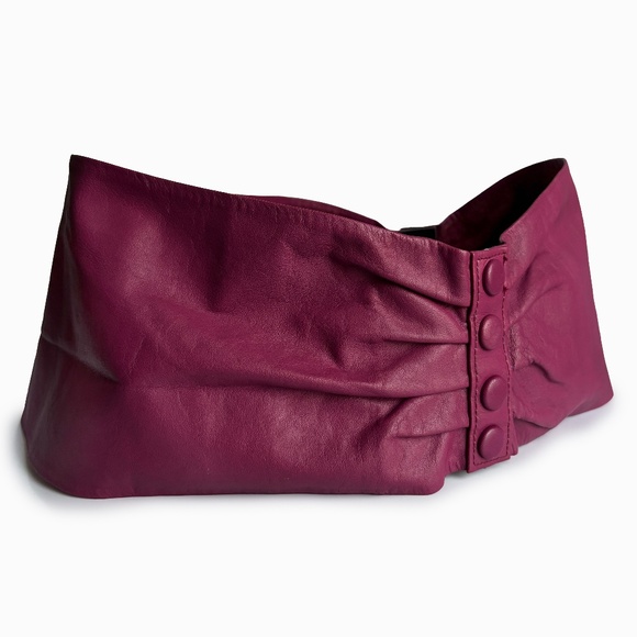 Vintage Norma Kamali Wide Leather Belt with Snaps Made in Italy Size L Retro 80s - Picture 7 of 17